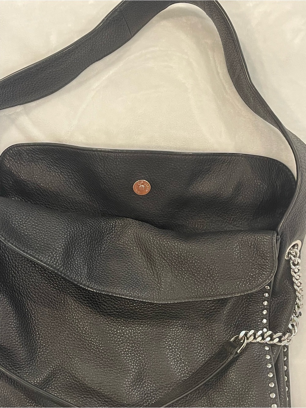 Michael Kors Astor Black Leather Studded Hobo Shoulder Bag with Chain - Picture 3 of 7